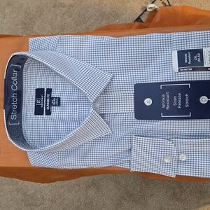 George Light Blue Micro-Check Stretch Collar Dress Shirt